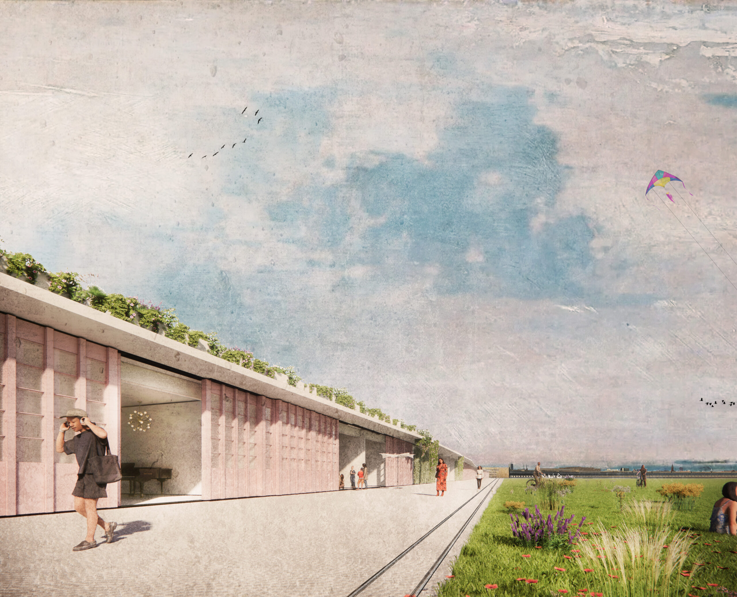 Perspektive des Entwurfs für das Tempelhofer Feld Berlin am westlichen Eingang
